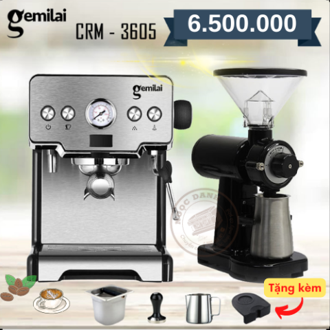 Combo Máy pha cà phê Gemilai CRM 3605 và Máy xay cà phê CRM 500N